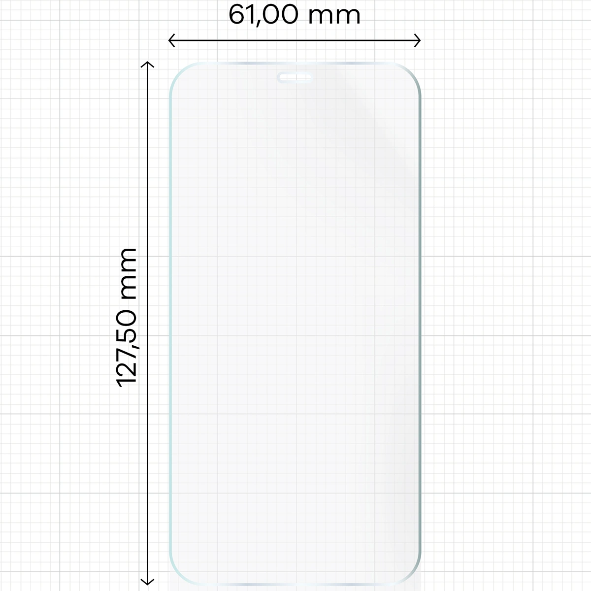 Miarka z wymiarami folii hydrożelowej Bizon Film Hydrogel Front do Apple iPhone 12 Mini