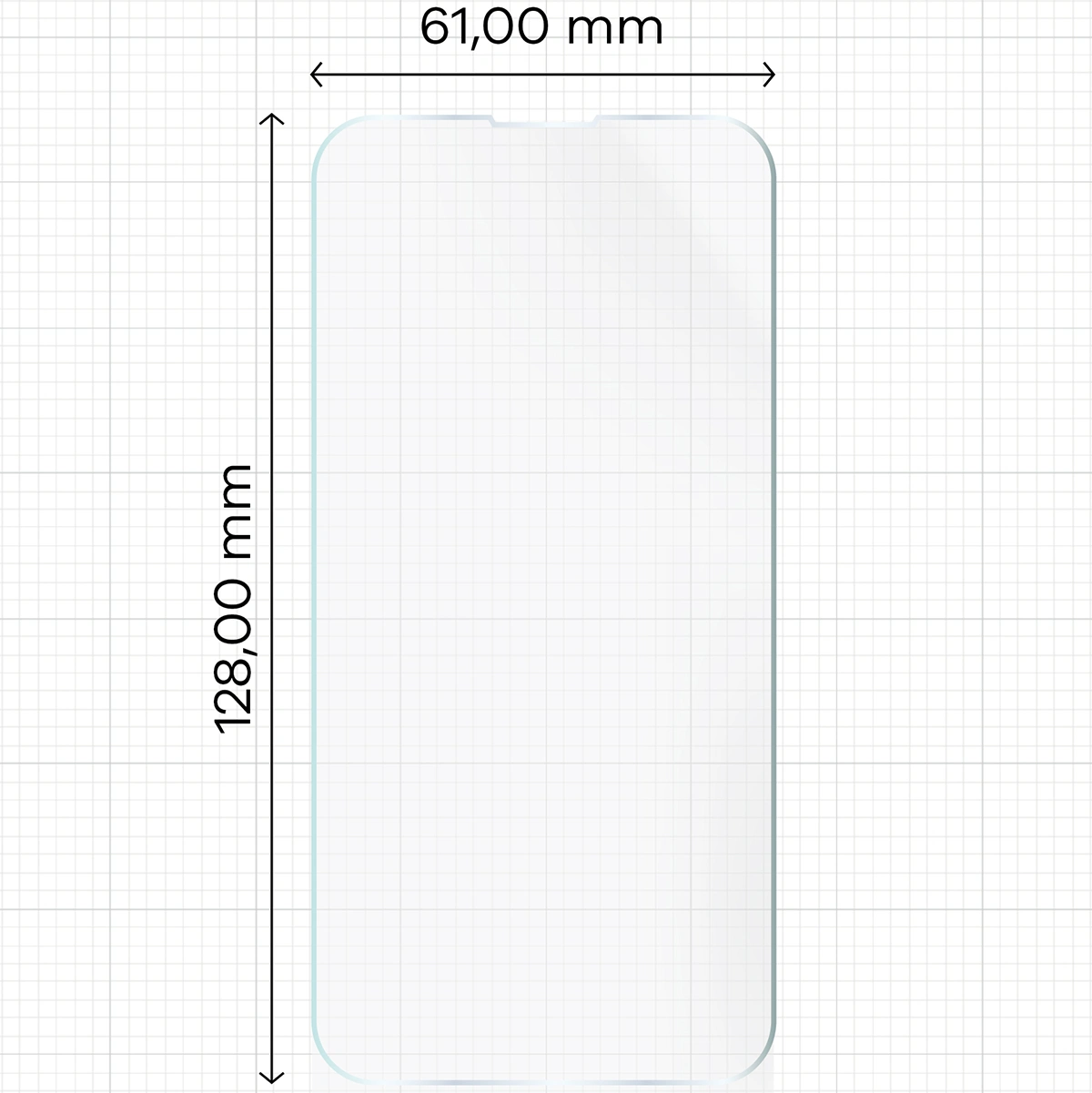 Miarka z wymiarami folii hydrożelowej Bizon Film Hydrogel Front do Apple iPhone 13 Mini