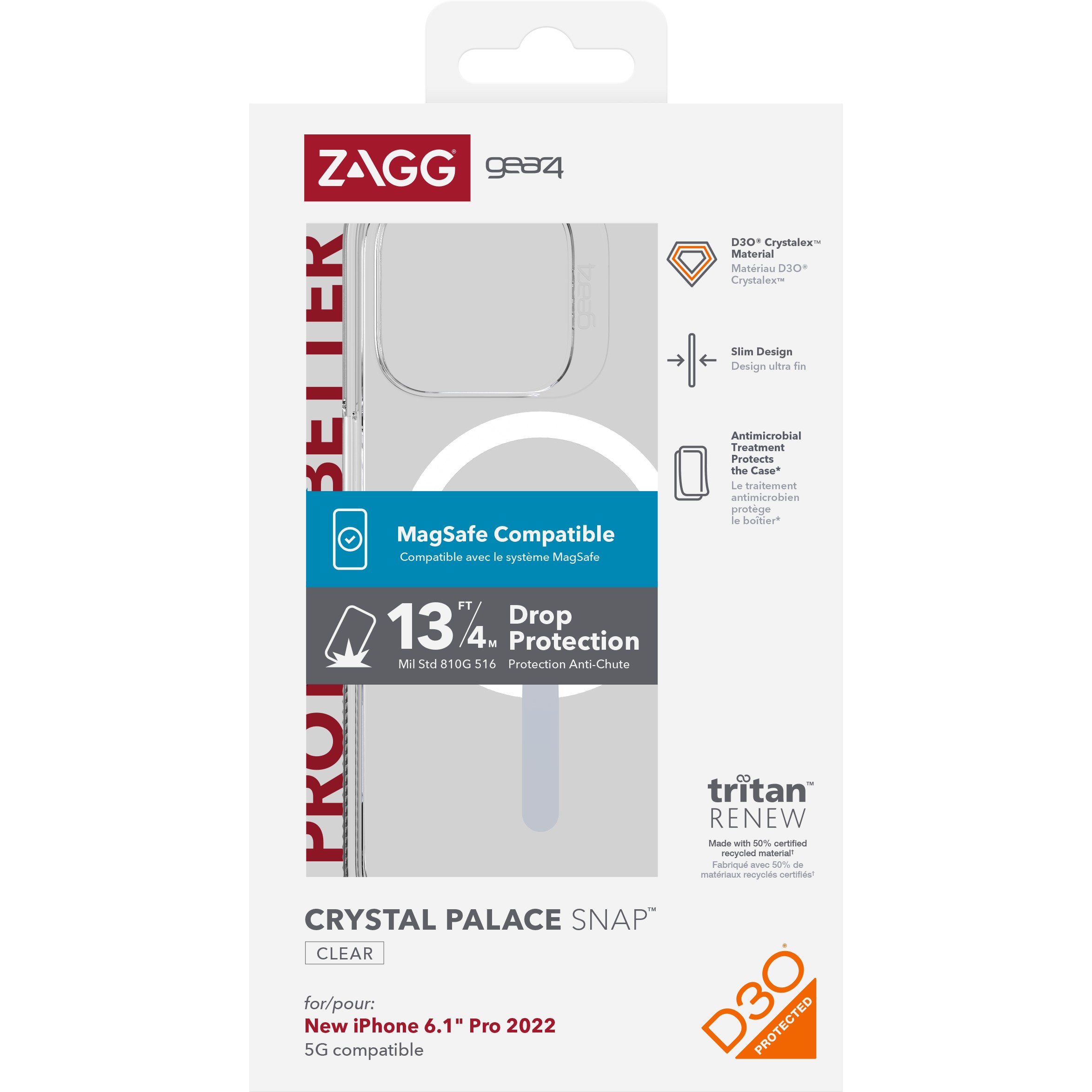 Solidne etui Crystal Palace od marki Zagg Gear4 dla iPhone 14 Pro, transparent