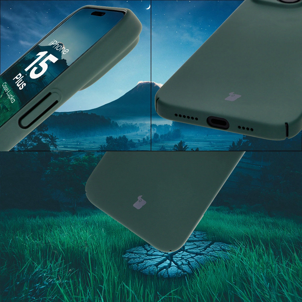 Zintegrowane osłony na przyciski, wycięcia i twardy materiał etui Bizon Case Łupka do Apple iPhone 15 Plus