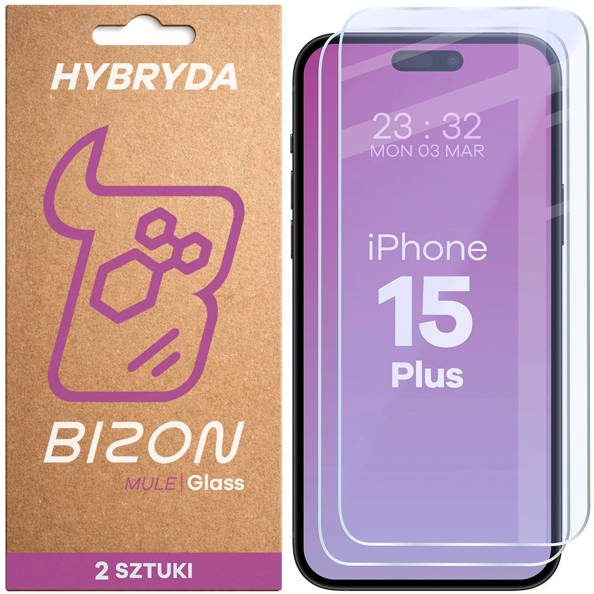 Elastyczne szkło hybrydowe Bizon Hybrid Mule Duo do Apple iPhone 15 Plus, 2 sztuki