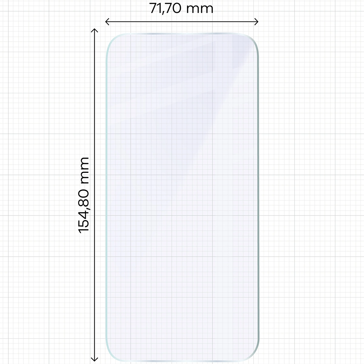 Miarka z wymiarami szkła hybrydowego Bizon Hybrid Mule Duo do Apple iPhone 15 Plus