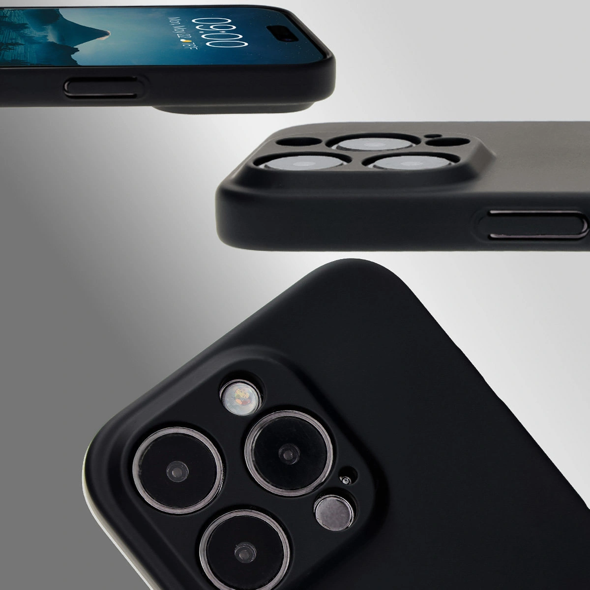 Dedykowane wycięcia i podwyższone krawędzie aparatu i ekranu w etui Bizon Case Łupka do Apple iPhone 15 Pro