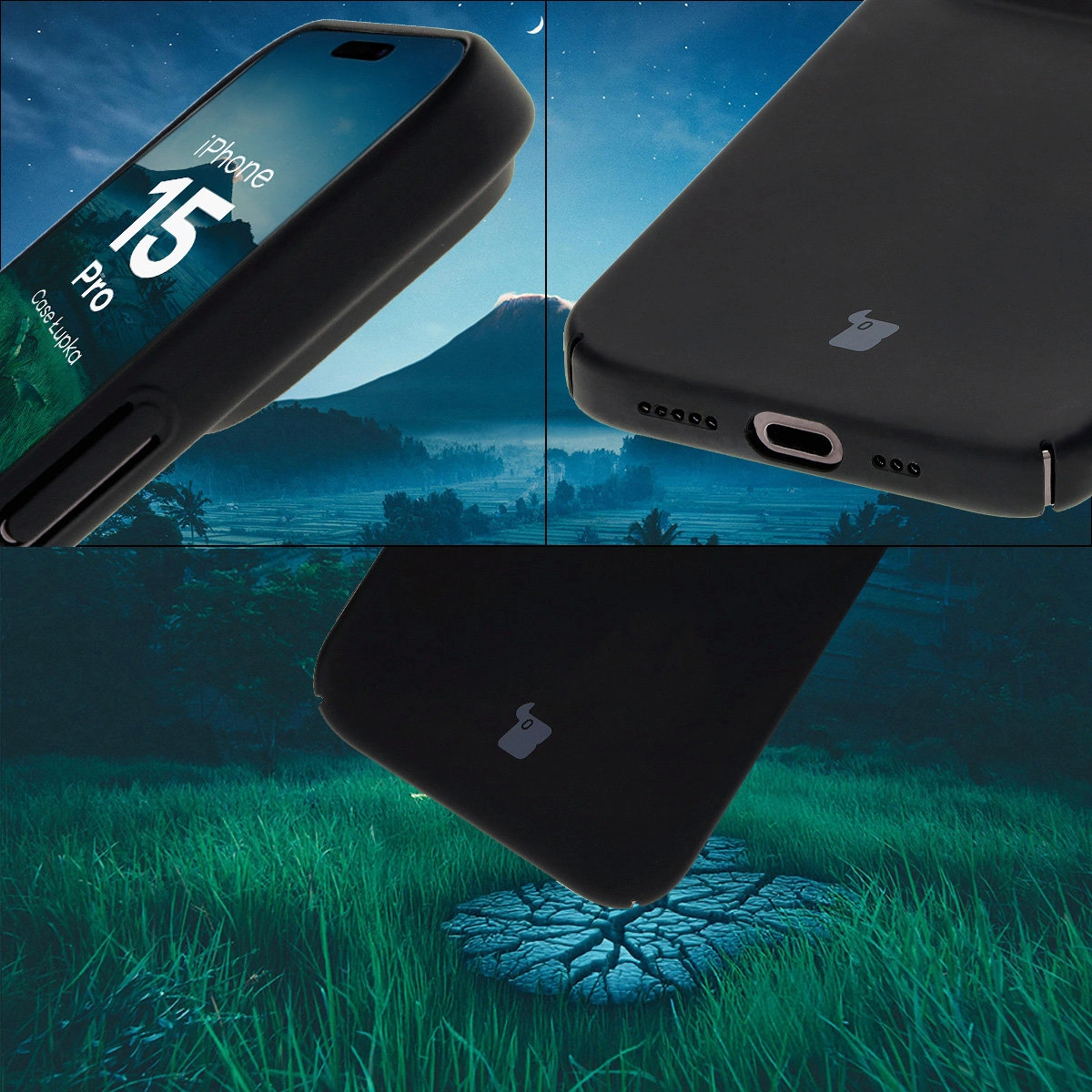 Zintegrowane osłony na przyciski, wycięcia i twardy materiał etui Bizon Case Łupka do Apple iPhone 15 Pro