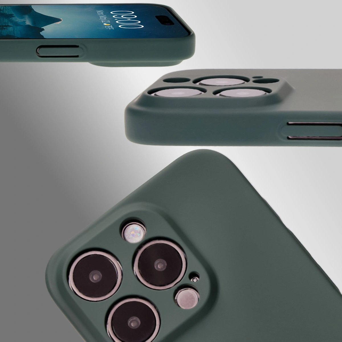 Dedykowane wycięcia i podwyższone krawędzie aparatu i ekranu w etui Bizon Case Łupka do Apple iPhone 15 Pro