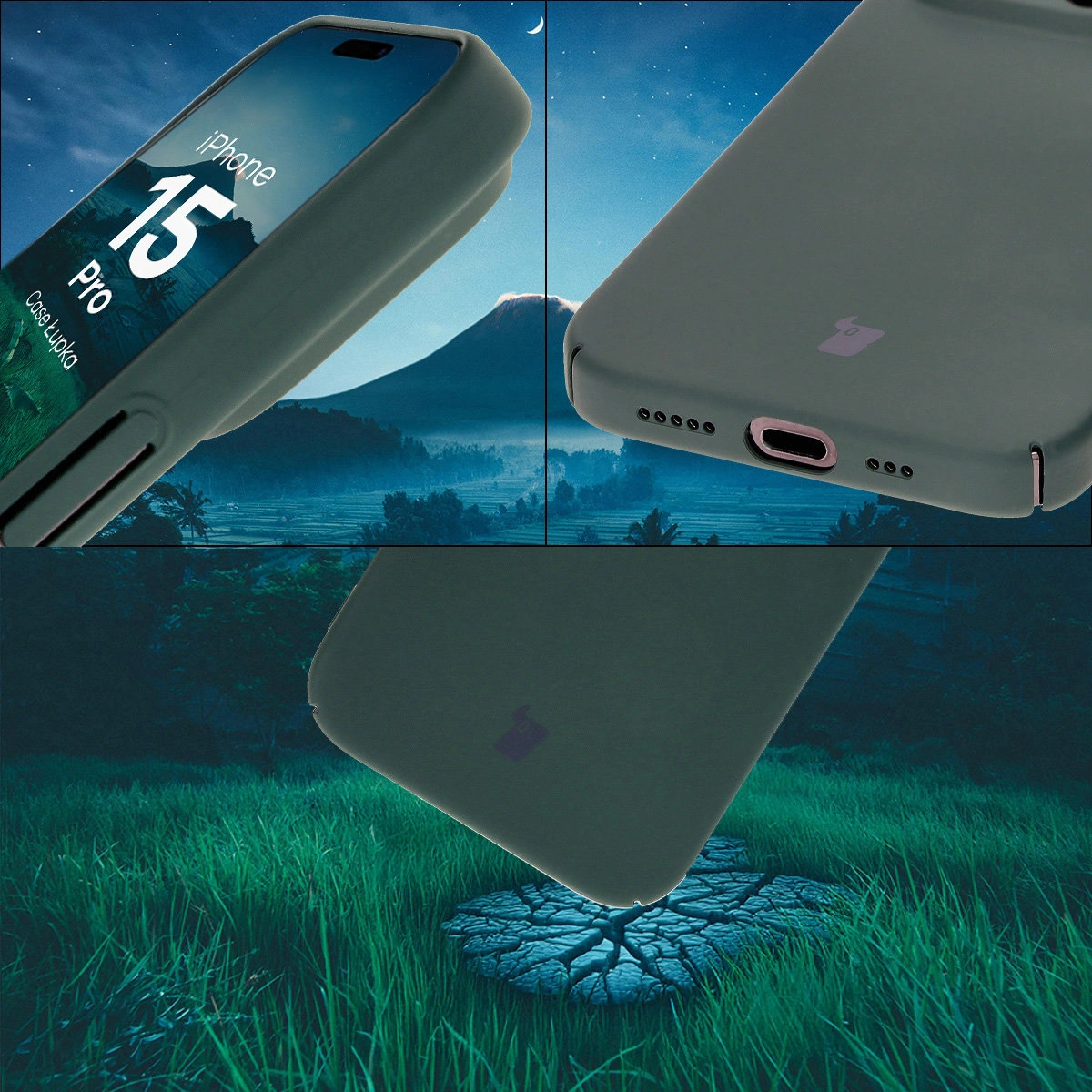 Zintegrowane osłony na przyciski, wycięcia i twardy materiał etui Bizon Case Łupka do Apple iPhone 15 Pro