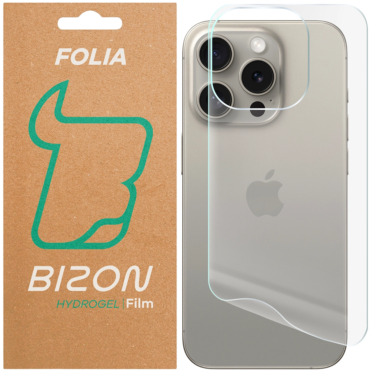 Pudełko i folia hydrożelowa na tył Bizon Film Hydrogel Back do Apple iPhone 15 Pro