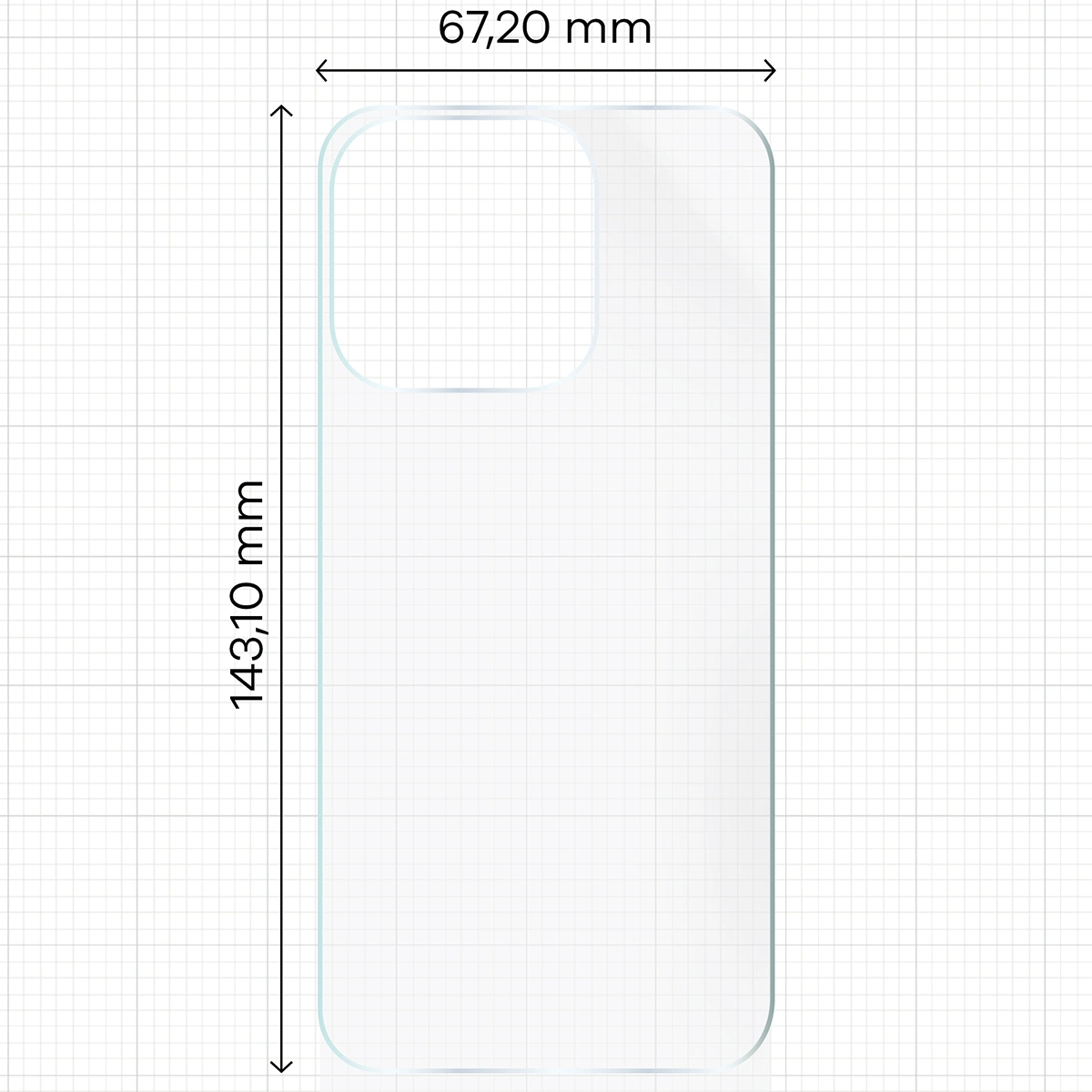 Miarka z wymiarami dla folii hydrożelowej Bizon Film Hydrogel Back do Apple iPhone 15 Pro