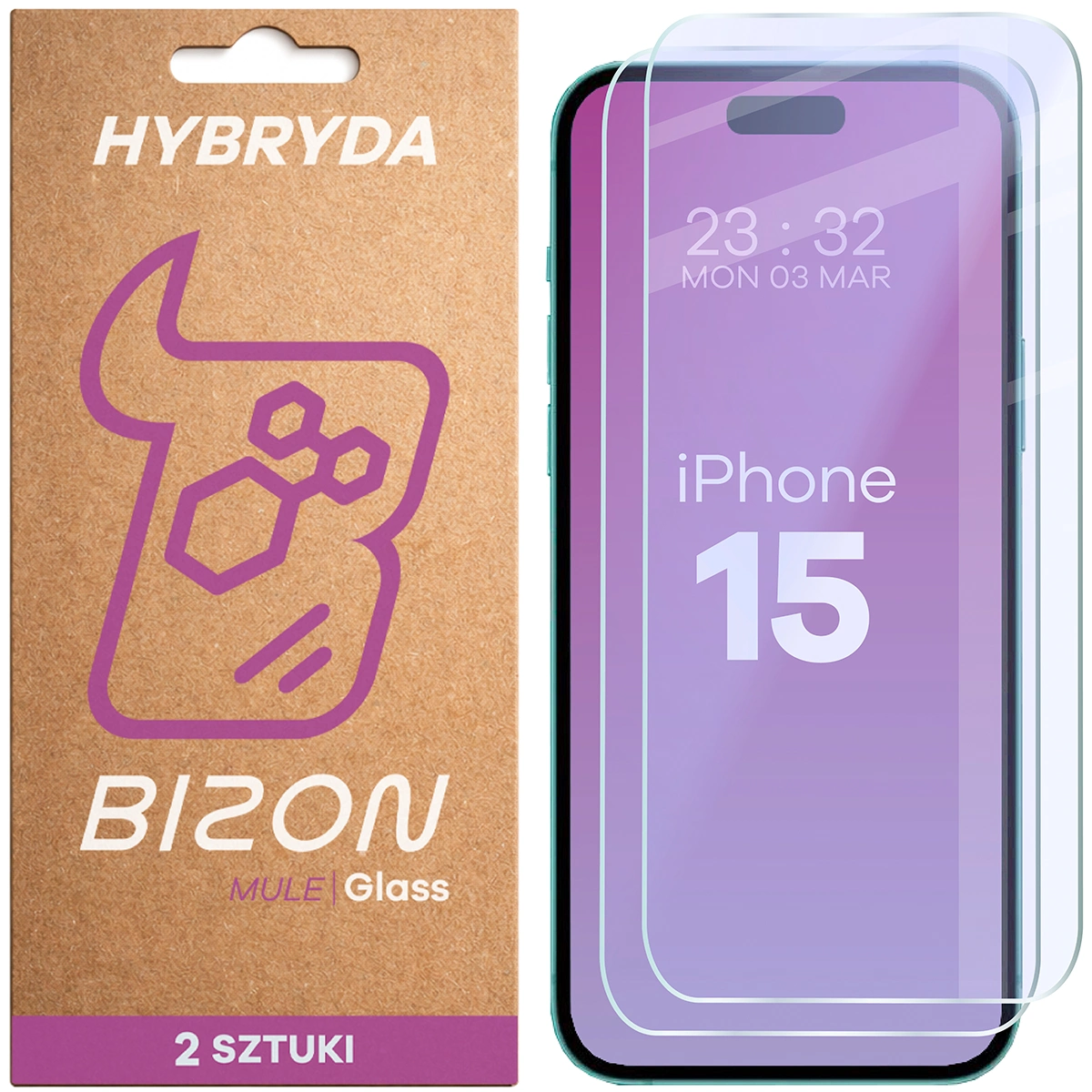Elastyczne szkło hybrydowe Bizon Hybrid Mule Duo do Apple iPhone 15, 2 sztuki
