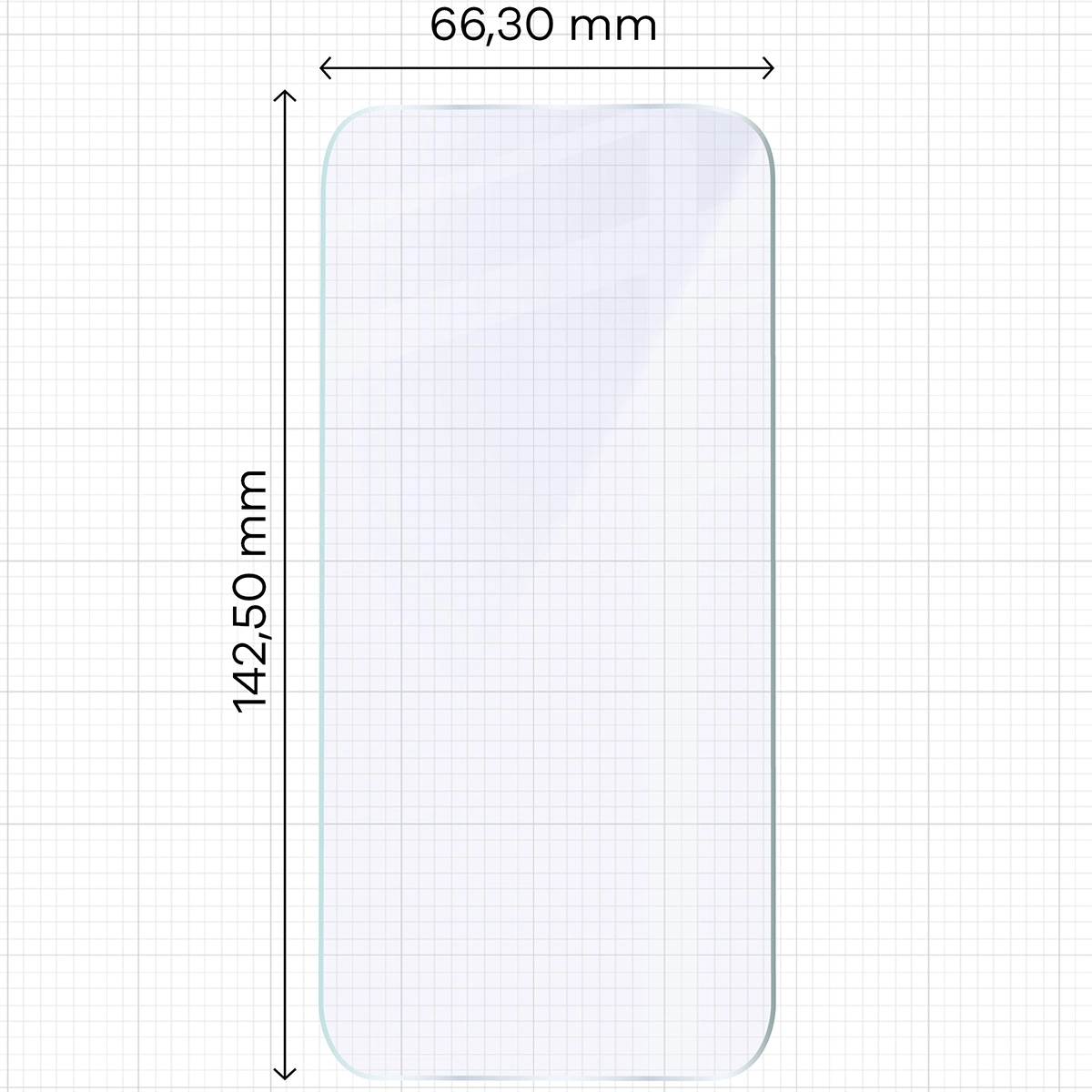 Miarka z wymiarami szkła hybrydowego Bizon Hybrid Mule Duo do Apple iPhone 15