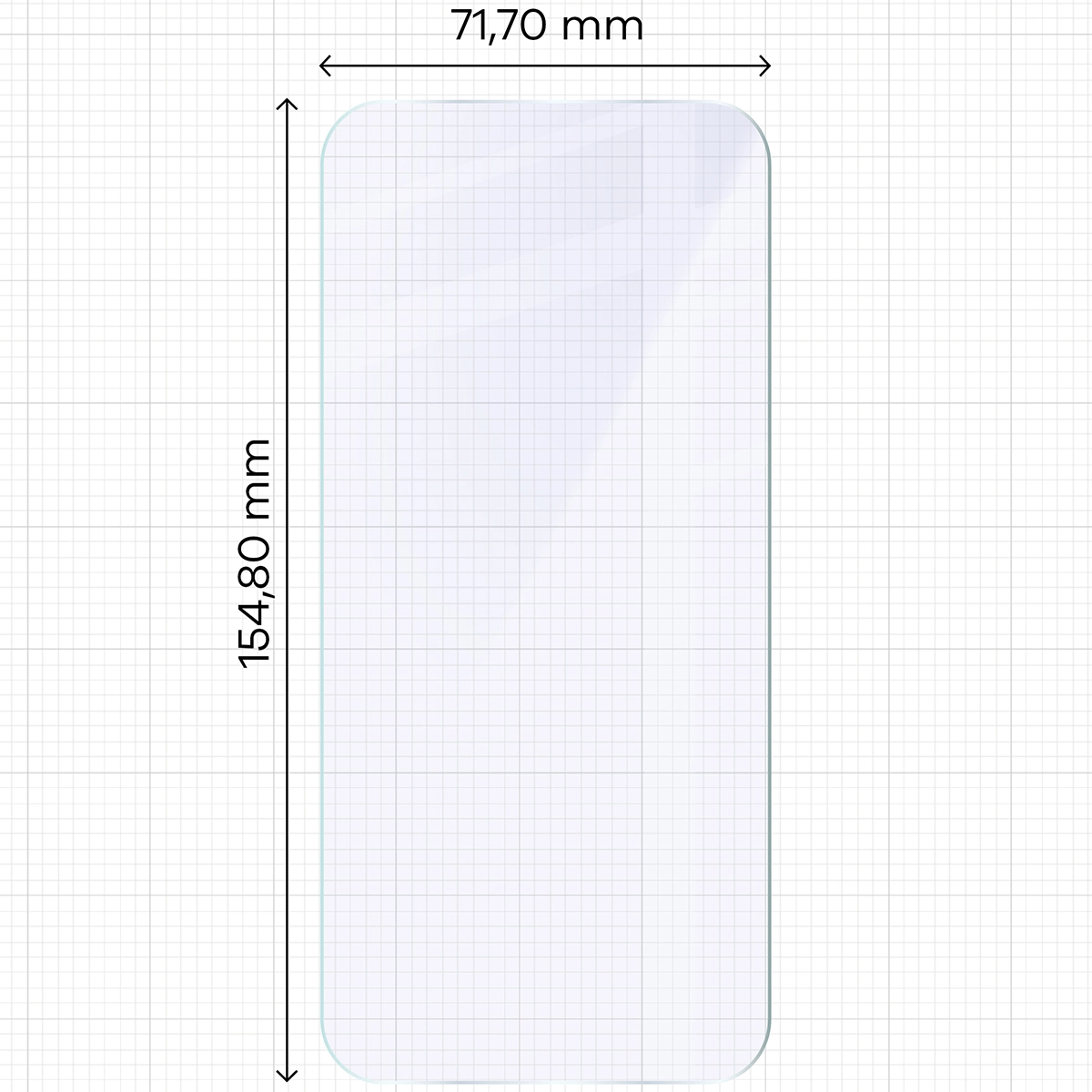 Miarka z wymiarami szkła hybrydowego Bizon Hybrid Mule Duo do Apple iPhone 16 Plus