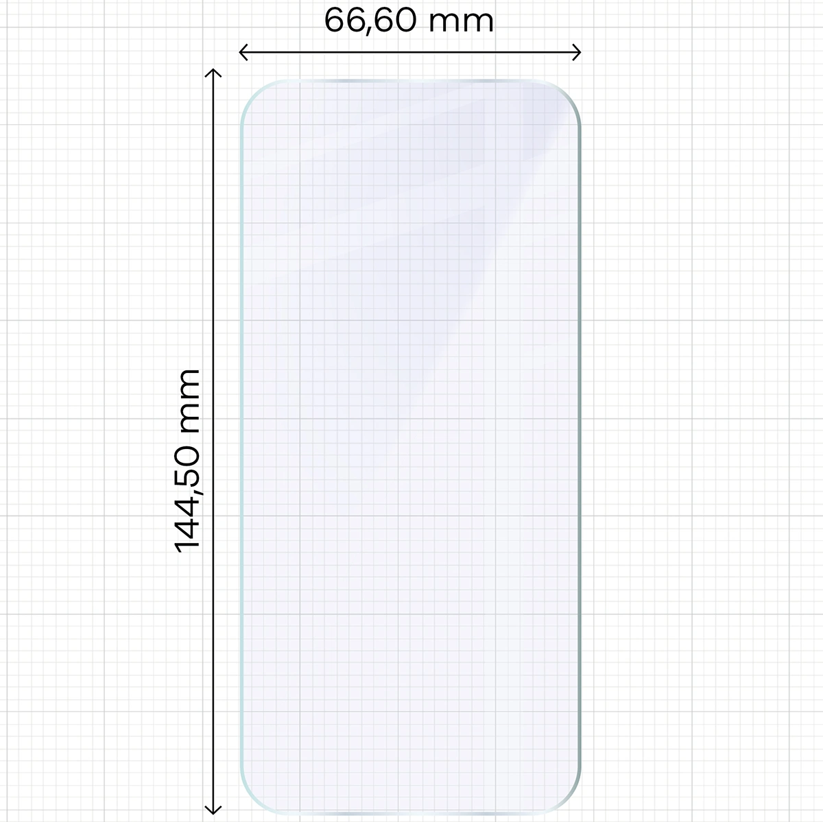 Miarka z wymiarami szkła hybrydowego Bizon Hybrid Mule Duo do Apple iPhone 16 Pro