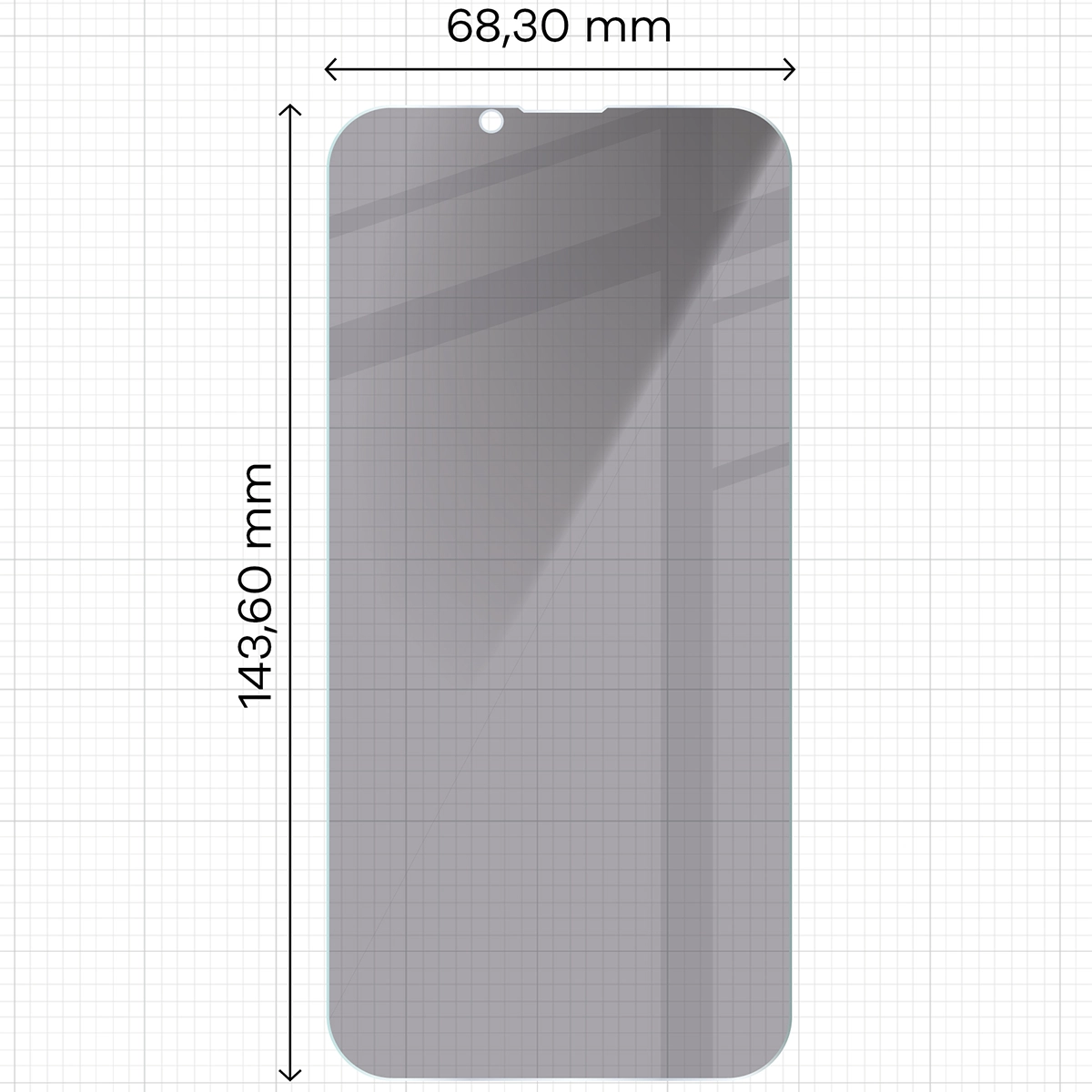 Miarka z wymiarami szkła Bizon Glass Clear Shadow Duo do Apple iPhone 17e / Apple iPhone 16e / Apple iPhone 14 / Apple iPhone 13 Pro / Apple iPhone 13