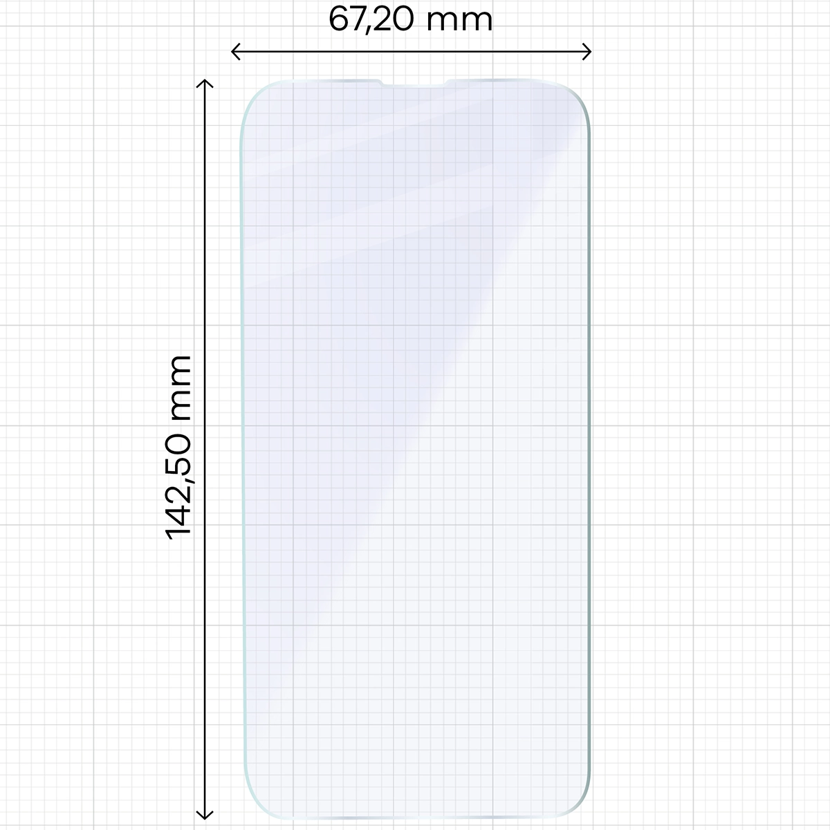 Miarka z wymiarami szkła hybrydowego Bizon Hybrid Mule Duo do Apple iPhone 17e / Apple iPhone 16e