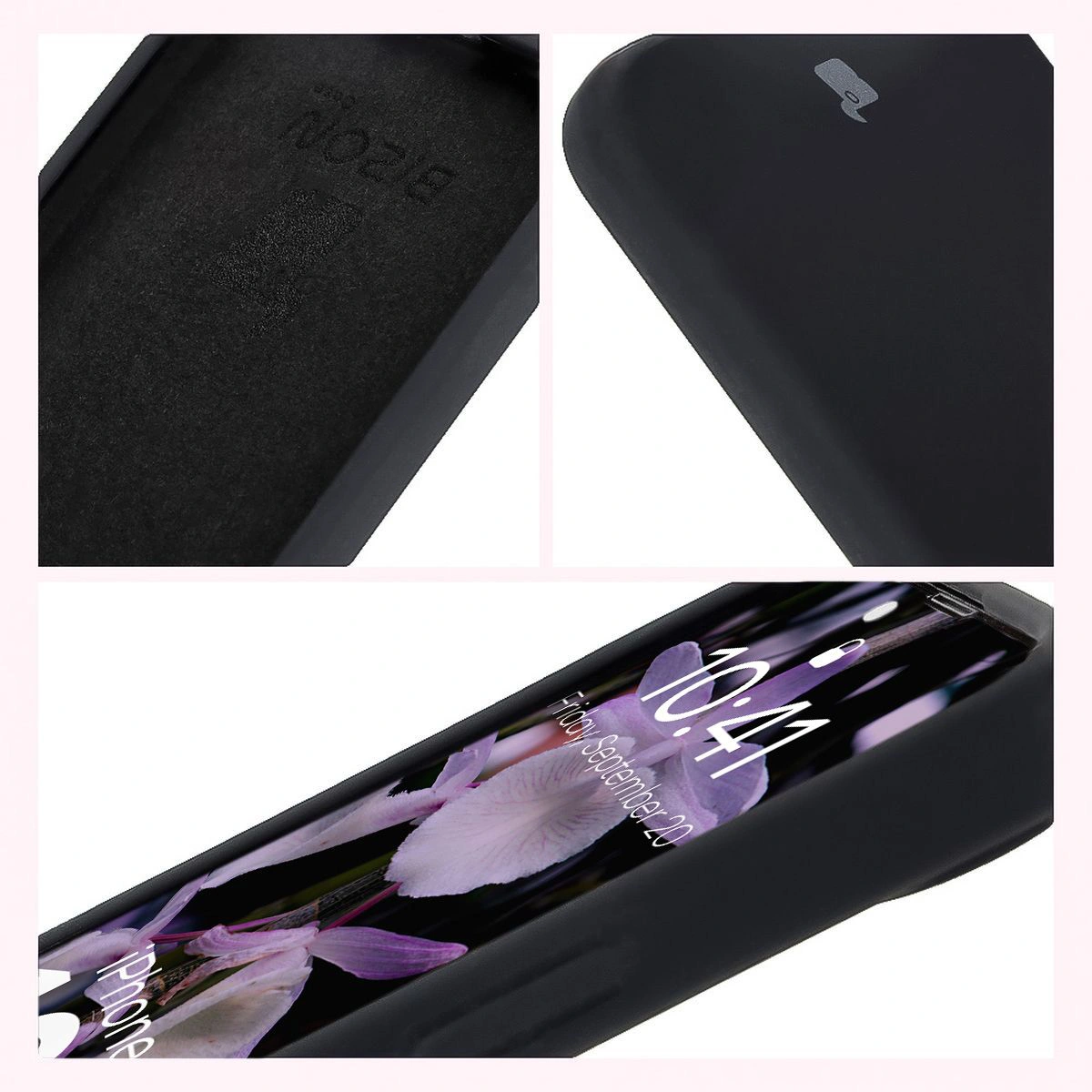 Konstrukcja etui Bizon Soft Case: zintegrowane osłony, podwyższone krawędzie i wyściółka z mikrofibry do Apple iPhone 17e/16e