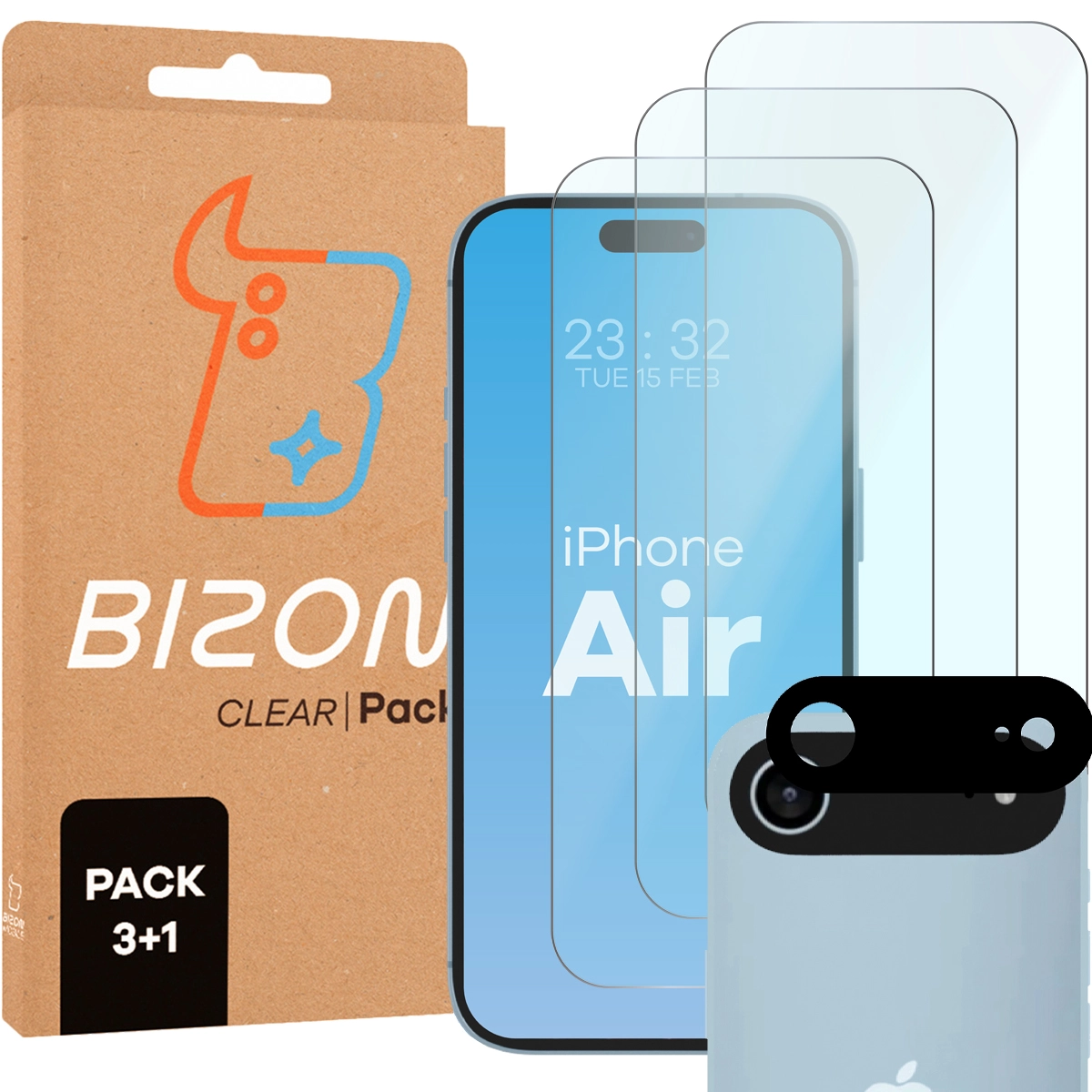 Pudełko i zestaw szkieł do Apple iPhone 17 Air: 3x szkło hartowane i lens
