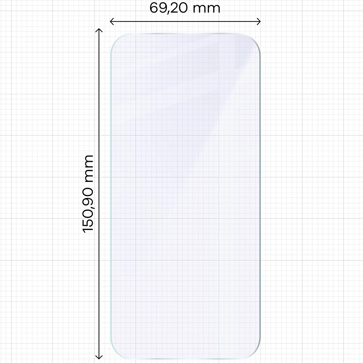 Miarka z wymiarami szkła hybrydowego Bizon Hybrid Mule Duo do Apple iPhone Air