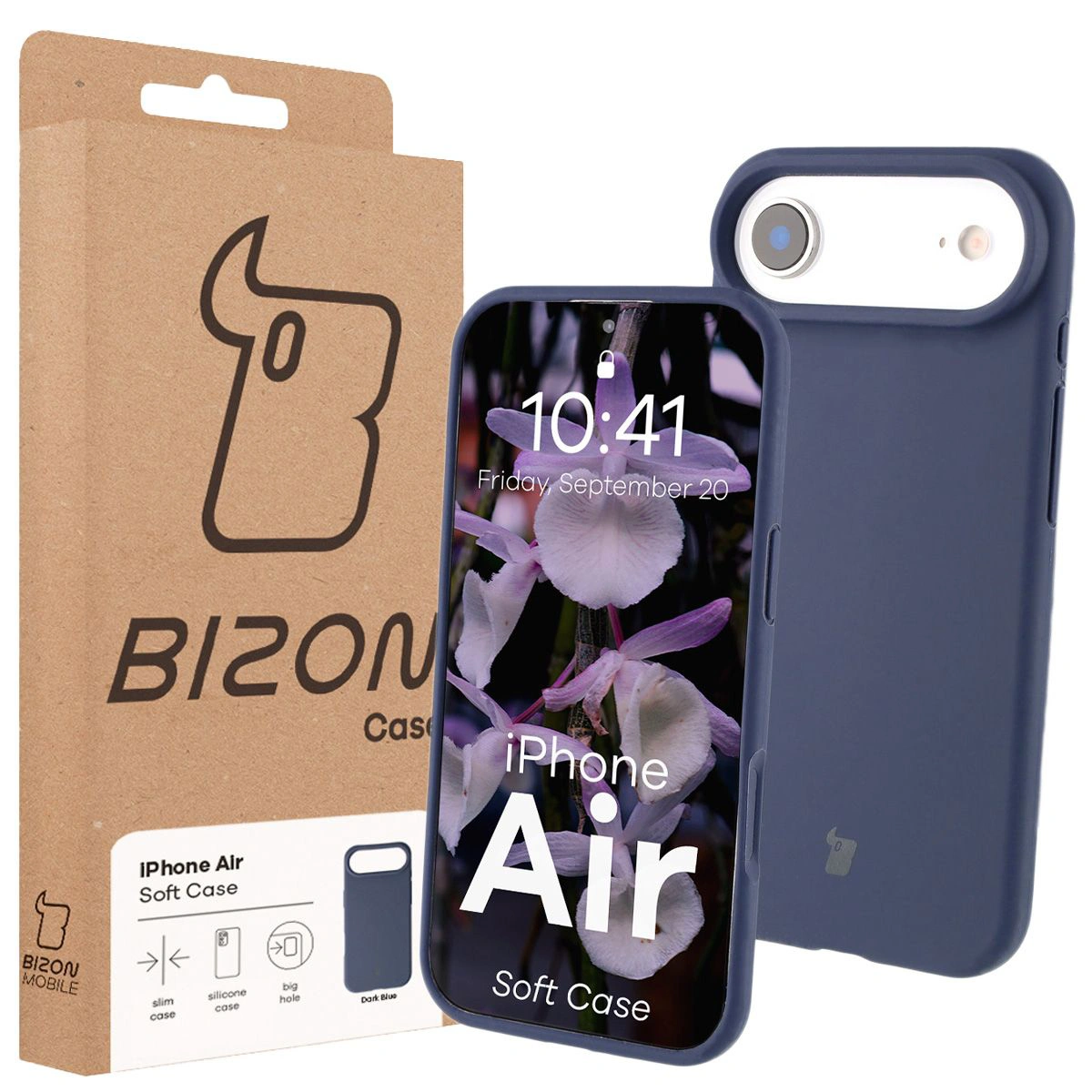 Przód pudełka Bizon Case z dedykowaną etykietą do Apple iPhone 17 Air