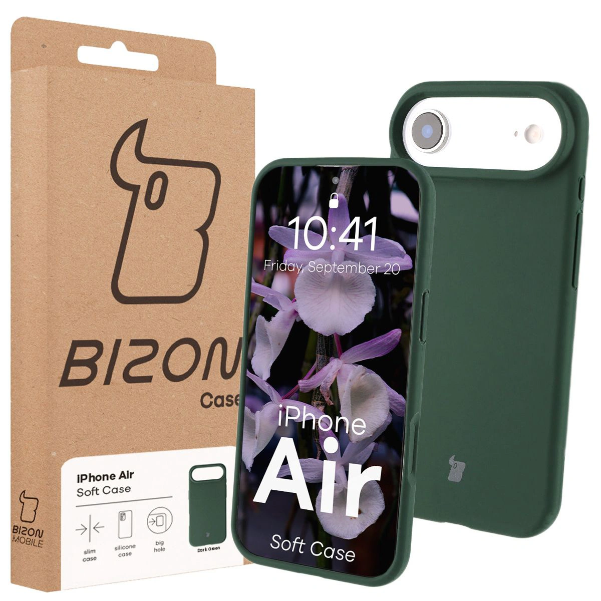 Przód pudełka Bizon Case z dedykowaną etykietą do Apple iPhone 17 Air