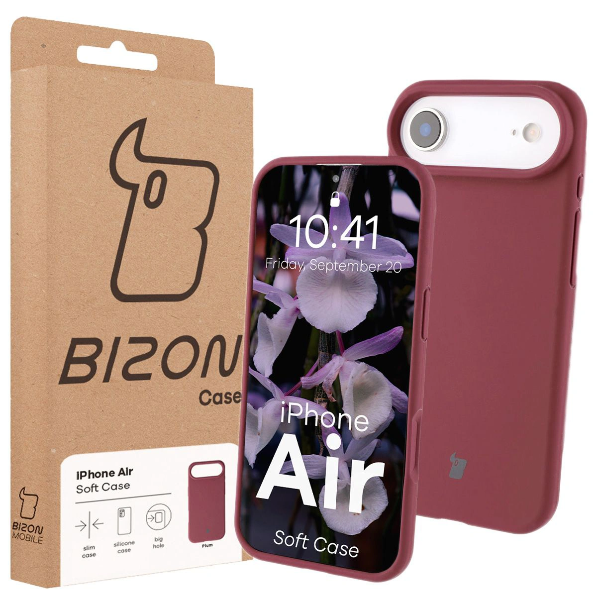 Przód pudełka Bizon Case z dedykowaną etykietą do Apple iPhone 17 Air