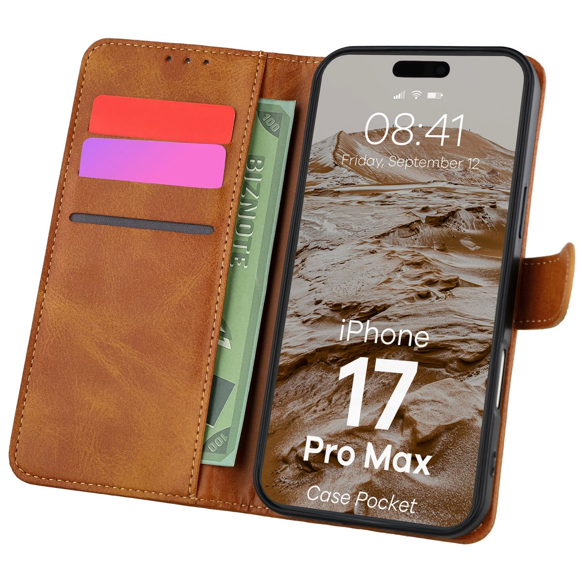 Etui z klapką z miejscem na karty Bizon Case Pocket do Apple iPhone 17 Pro Max
