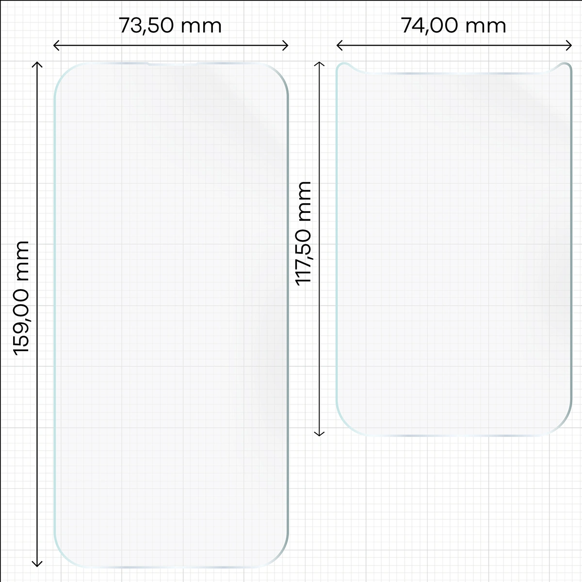 Wymiary dla folii hydrożelowej na plecki, mniejszy oraz większy wyświetlacz telefonu Bizon Film Hydrogel Pack do Apple iPhone 17 Pro Max