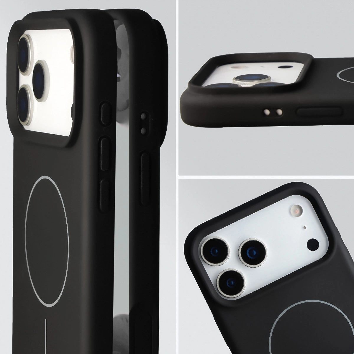 Wycięcie na obiektywy i podwyższone krawędzie w etui Bizon Soft Case Magnetic do Apple iPhone 17 Pro Max