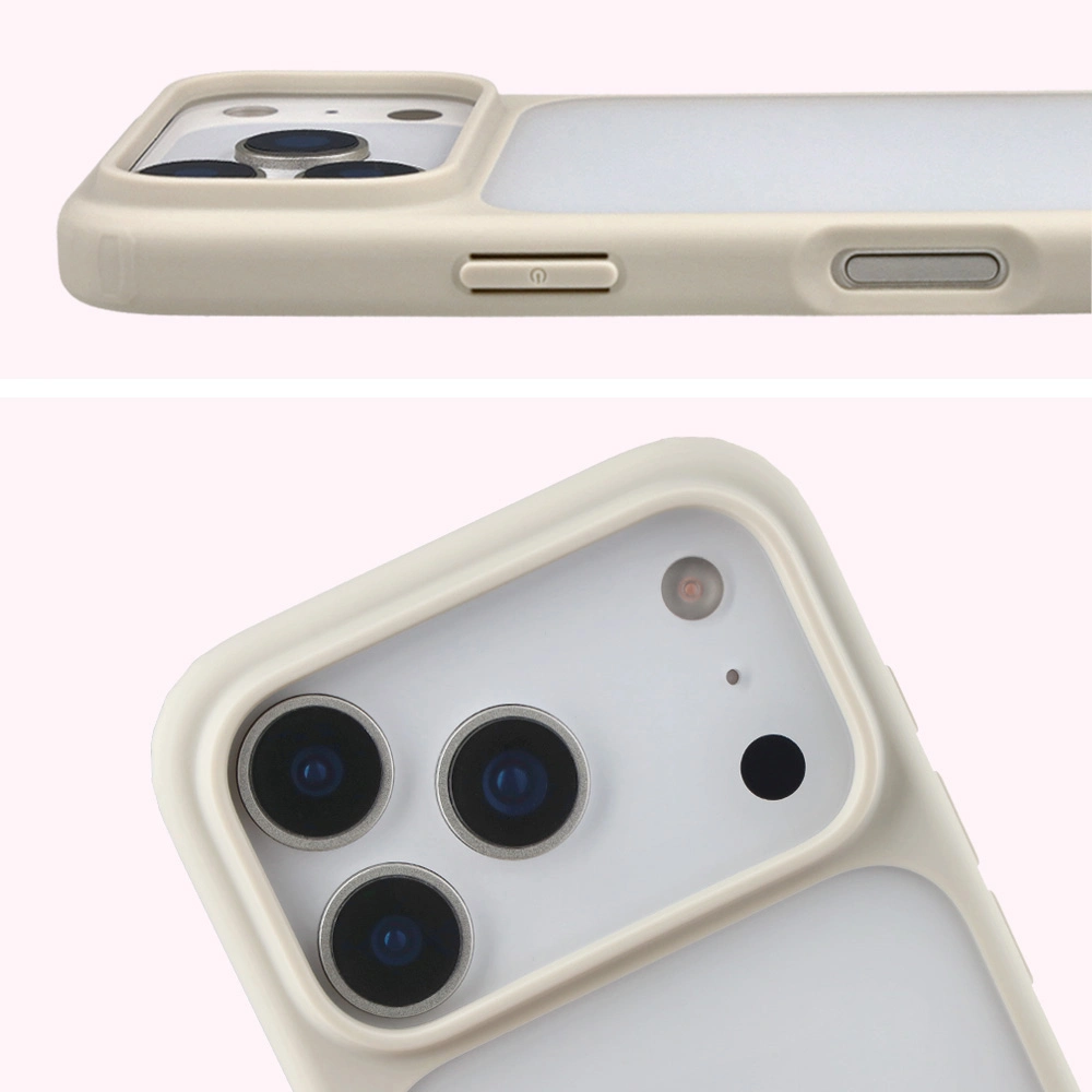 Pełne wycięcie i podwyższone krawędzie aparatu w etui Bizon Case Angelo do Apple iPhone 17 Pro