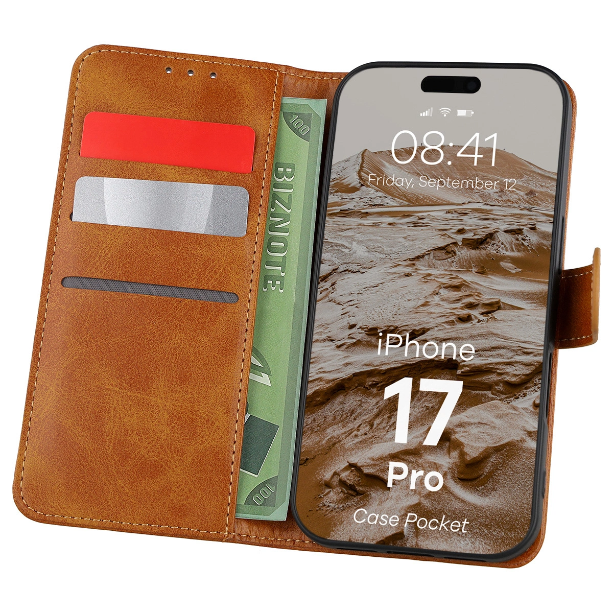 Etui z klapką z miejscem na karty Bizon Case Pocket do Apple iPhone 17 Pro