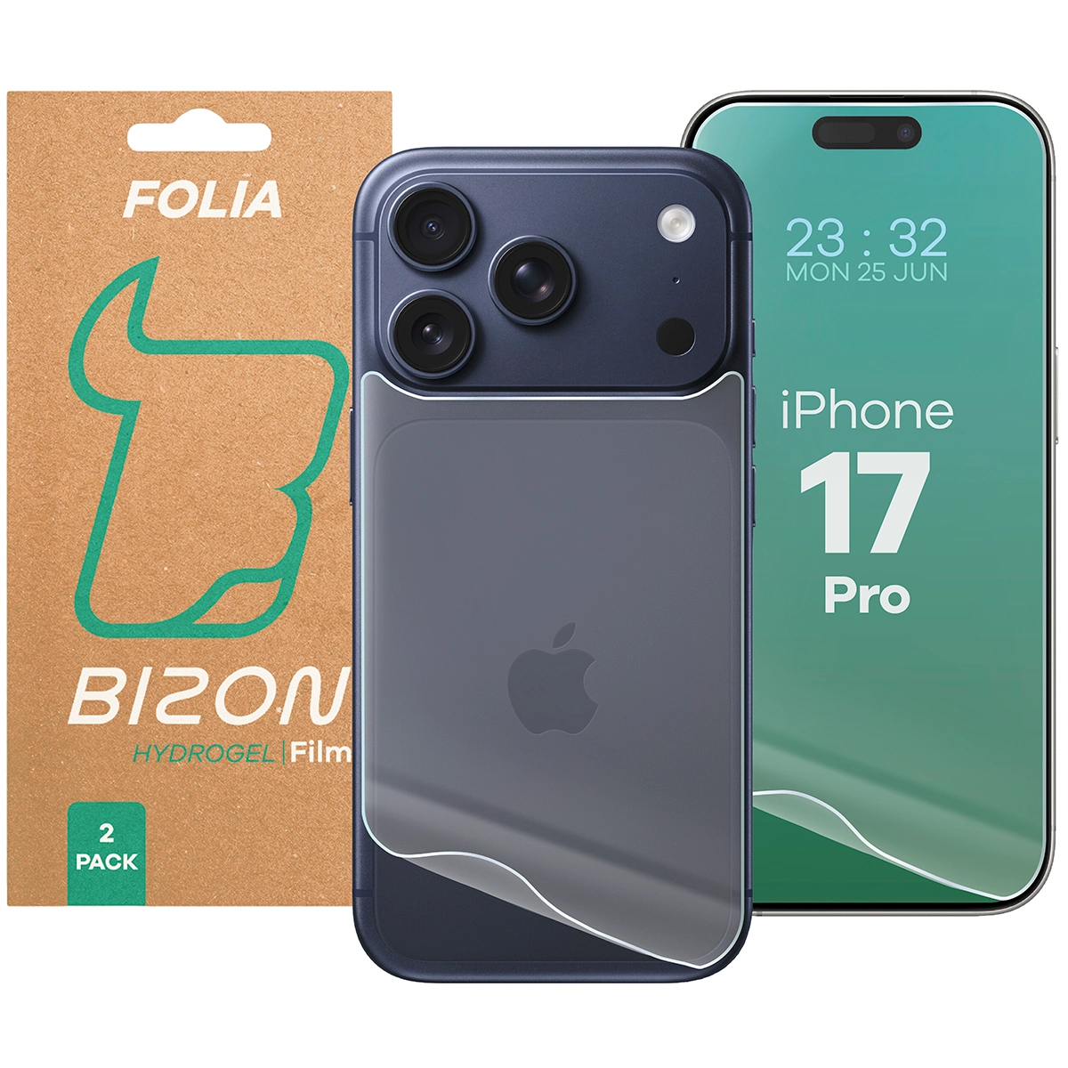 Zestaw folii hydrożelowych na plecki i wyświetlacz telefonu Bizon Film Hydrogel Pack do Apple iPhone 17 Pro, 2 sztuki