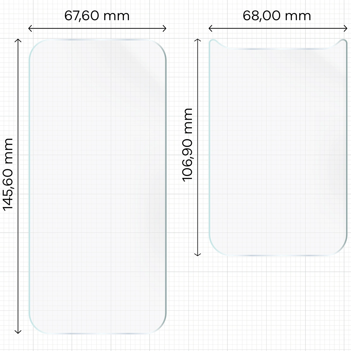 Wymiary dla folii hydrożelowej na plecki, mniejszy oraz większy wyświetlacz telefonu Bizon Film Hydrogel Pack do Apple iPhone 17 Pro