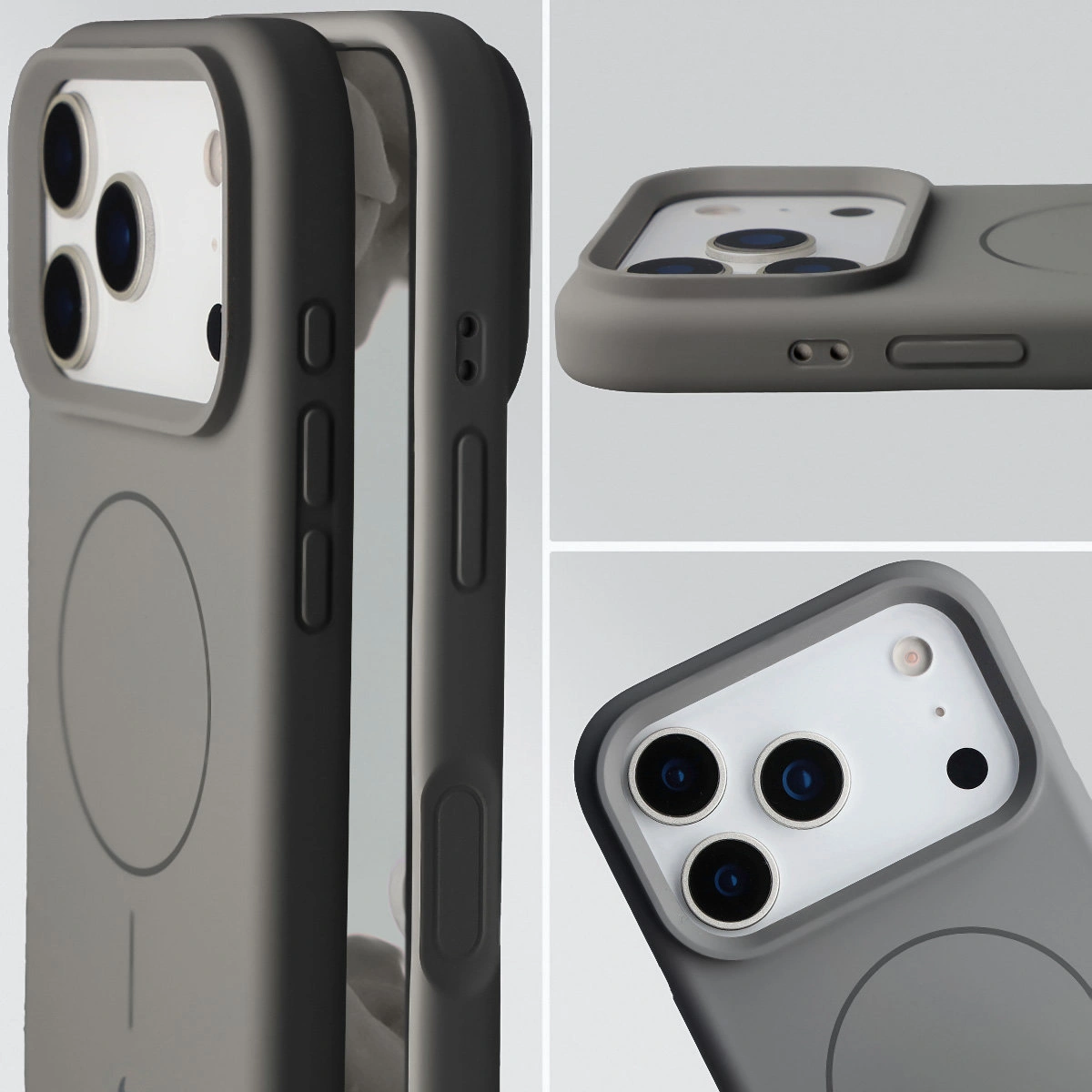 Wycięcie na obiektywy i podwyższone krawędzie w etui Bizon Soft Case Magnetic do Apple iPhone 17 Pro