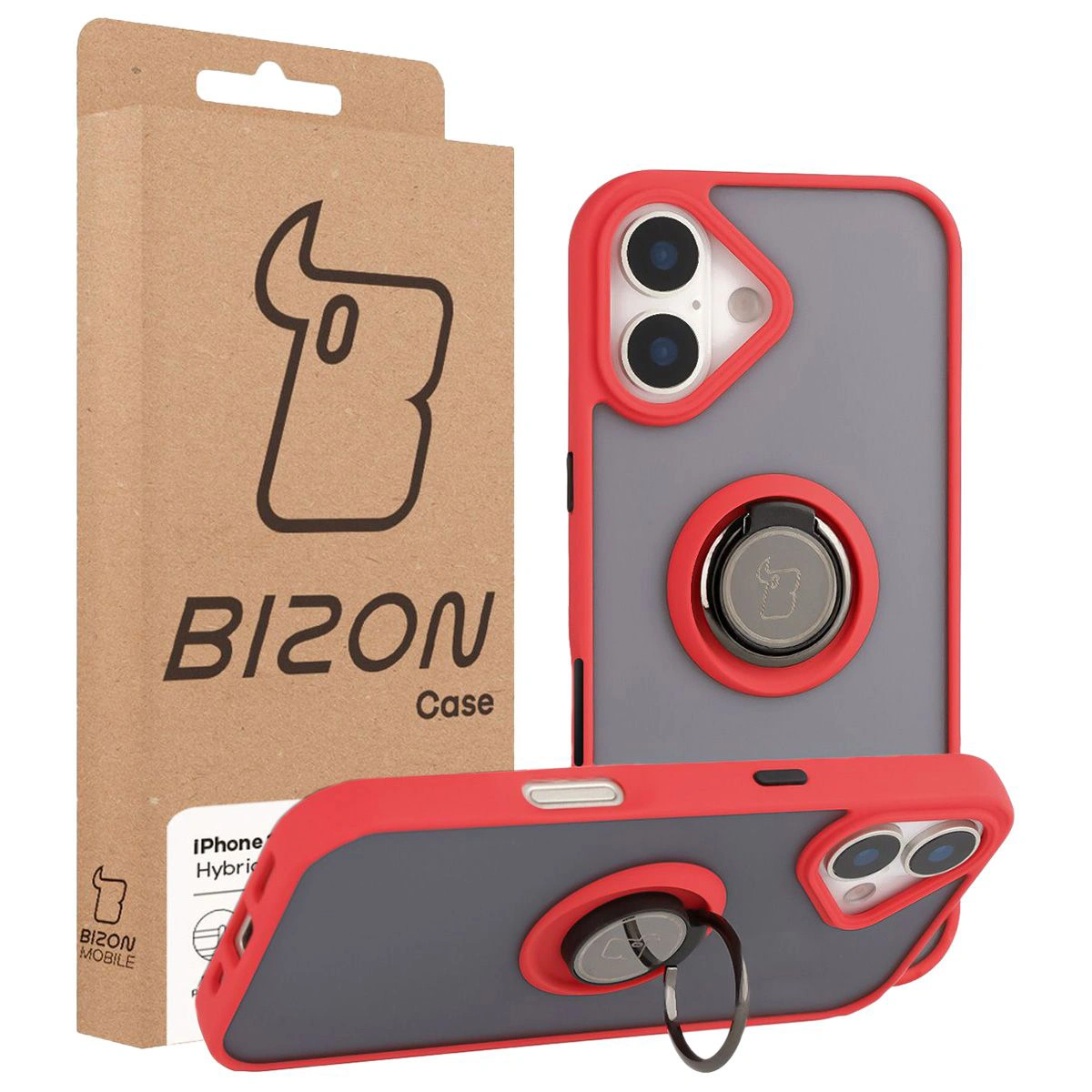 Przód pudełka Bizon Case z dedykowaną etykietą do Apple iPhone 17