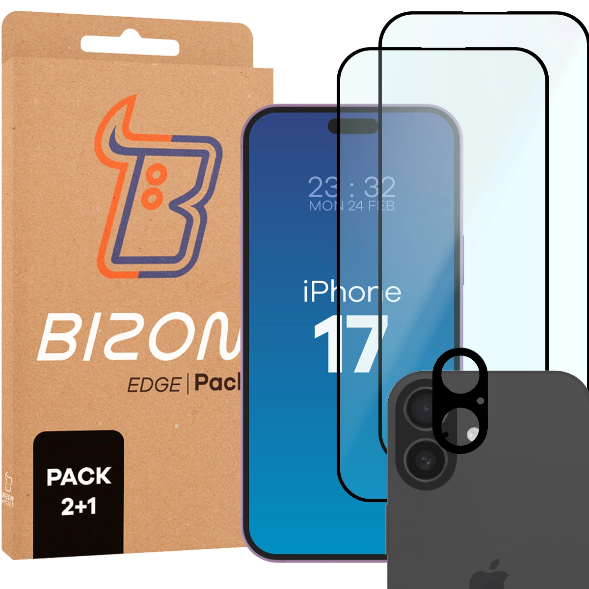 Pudełko i zestaw szkieł do Apple iPhone 17: 2x szkło hartowane i lens