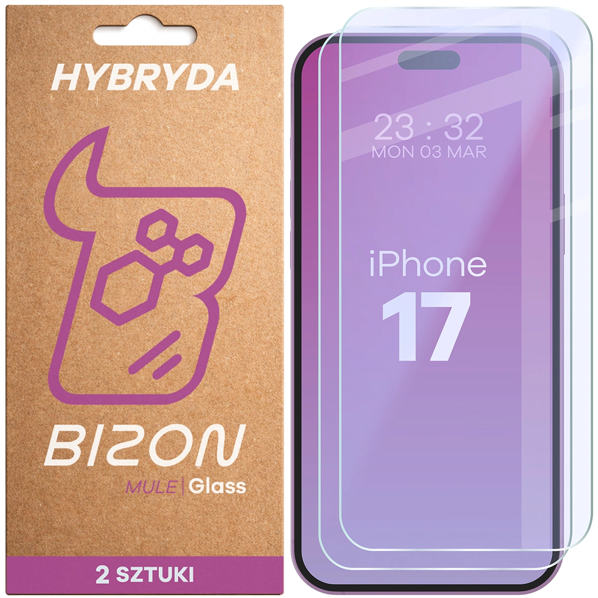Elastyczne szkło hybrydowe Bizon Hybrid Mule Duo do Apple iPhone 17, 2 sztuki