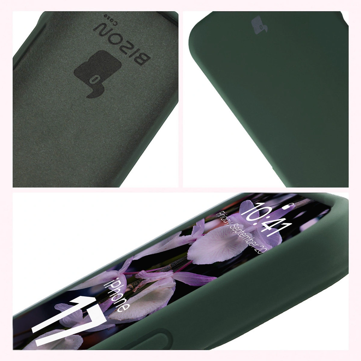 Konstrukcja etui Bizon Soft Case: zintegrowane osłony, podwyższone krawędzie i wyściółka z mikrofibry do Apple iPhone 17