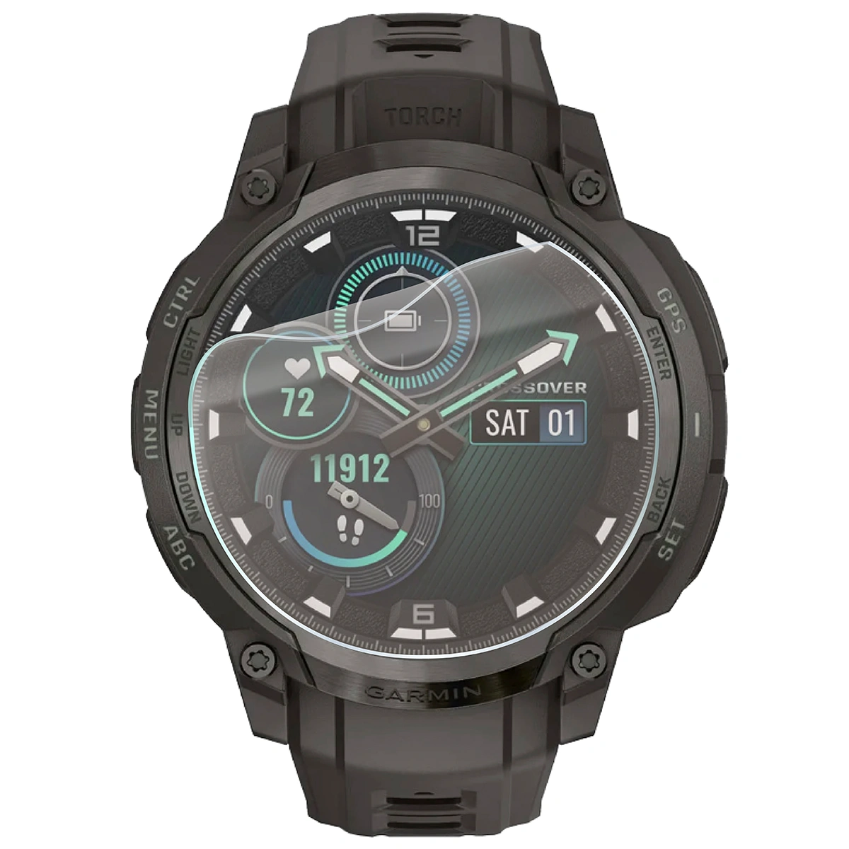 Smartwatch z nałożoną folią ochronną Bizon Watch Film Sun do Garmin Instinct Crossover AMOLED