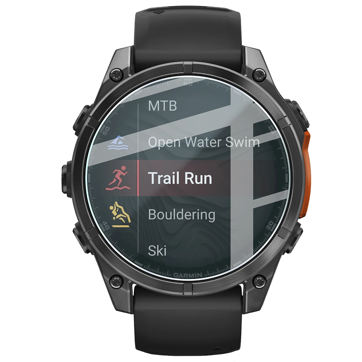 Zegarek i szkło hartowane Bizon Glass Watch Clear zestawione obok siebie do Garmin Tactix 8 AMOLED 51 mm / Garmin Tactix 8 SOLAR 51 mm