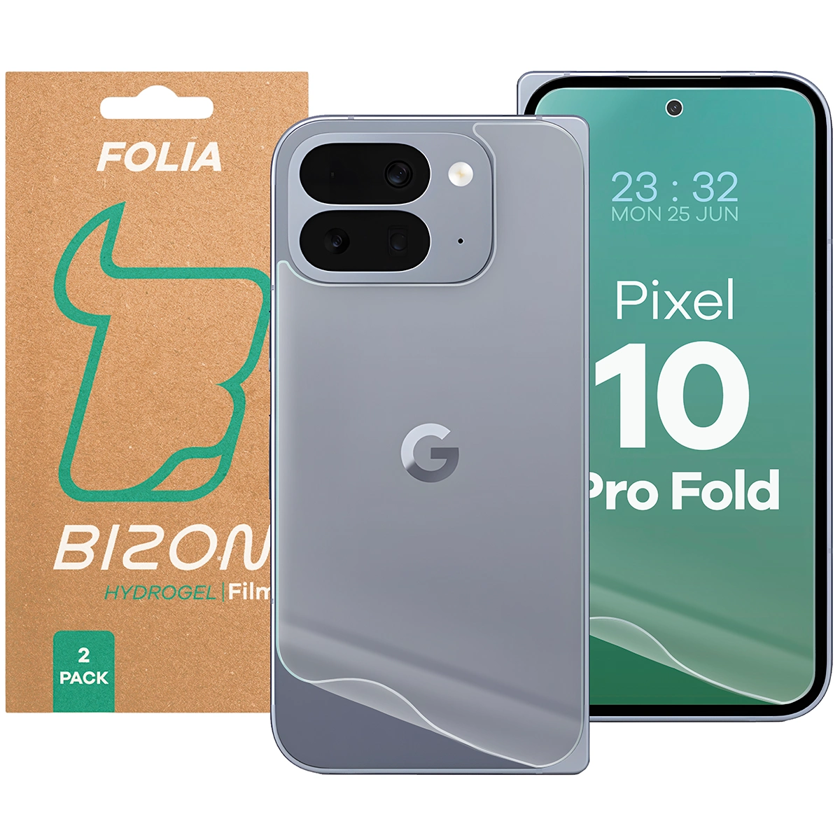 Zestaw folii hydrożelowych na plecki i wyświetlacz telefonu Bizon Film Hydrogel Pack do Google Pixel 10 Pro Fold , 2 sztuki