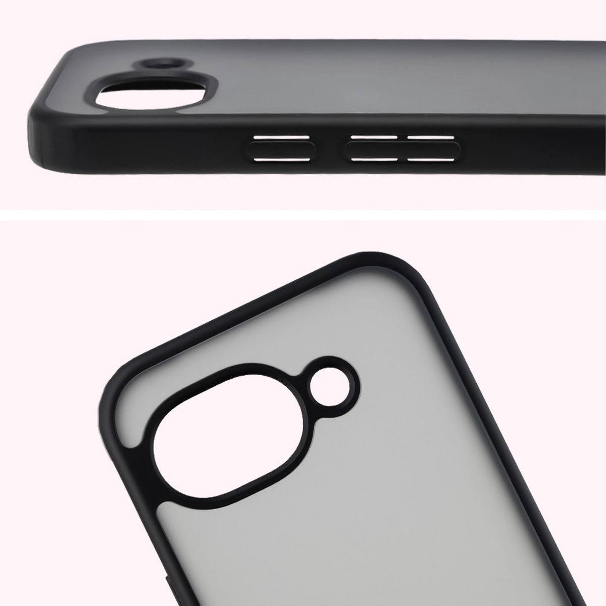 Pełne wycięcie i podwyższone krawędzie aparatu w etui Bizon Case Angelo do Google Pixel 10a