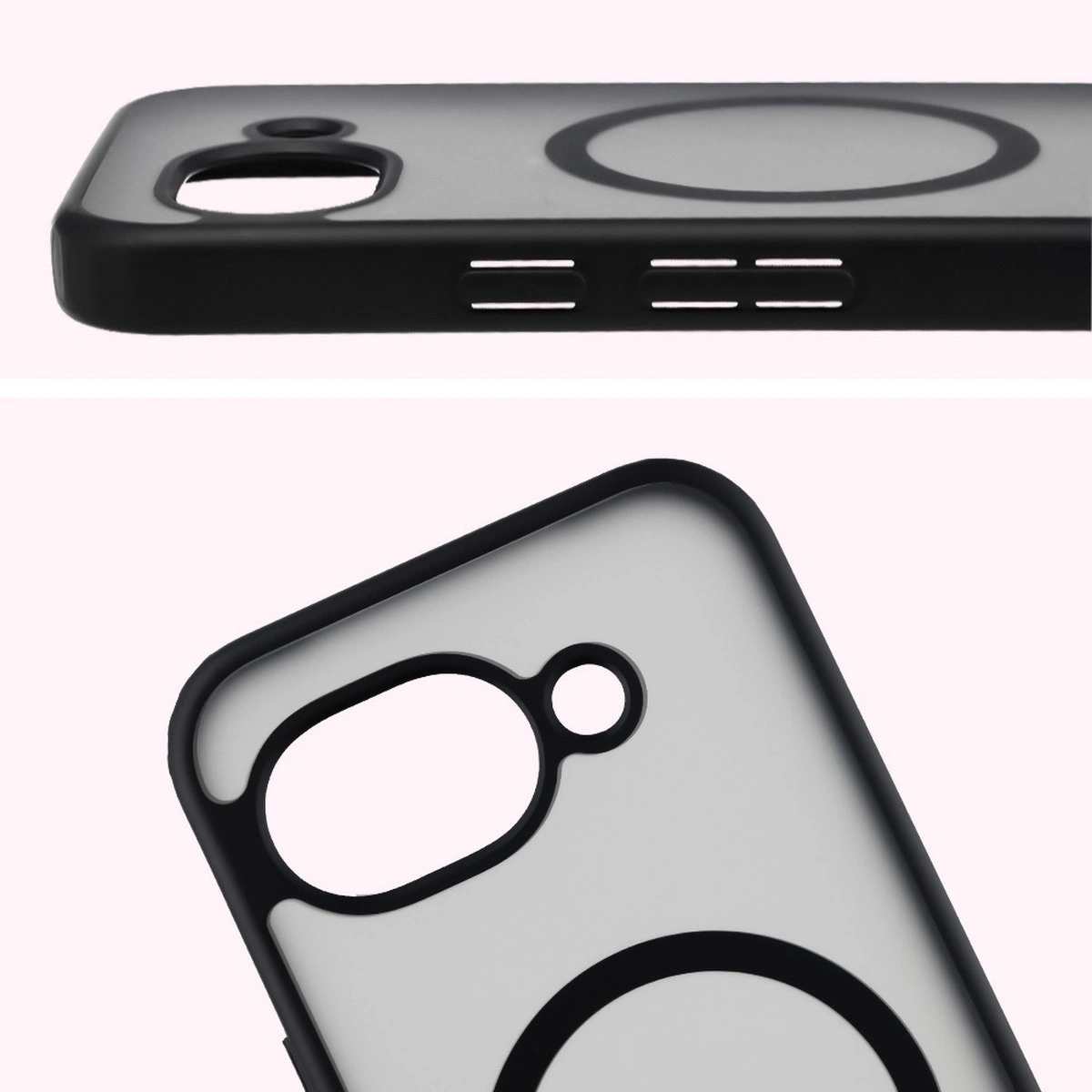 Pełne wycięcie i podwyższone krawędzie aparatu w etui Bizon Case MatteO do Google Pixel 10a