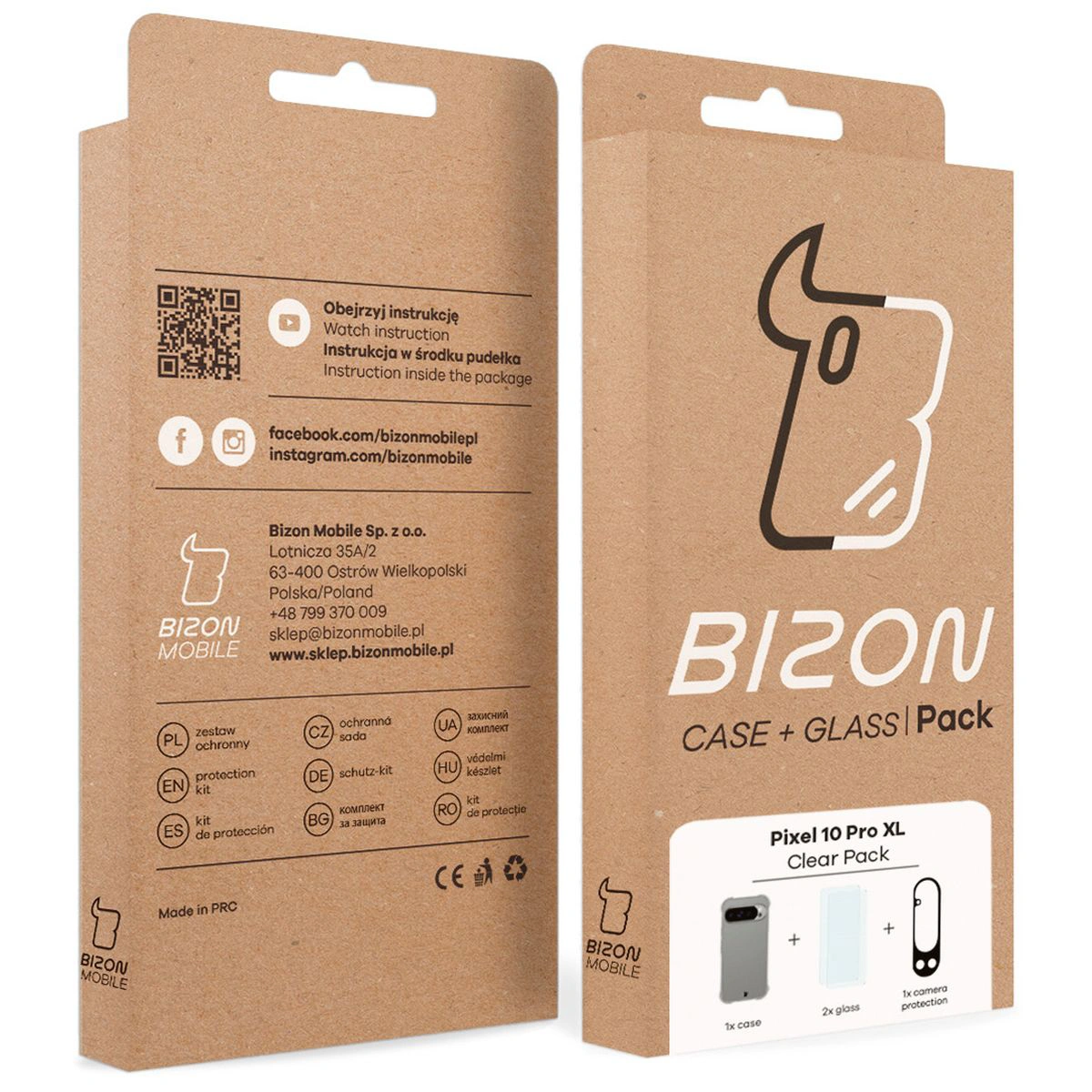 Kraftowe pudełko Bizon Case+Glass z dedykowaną etykietą do Google Pixel 10 Pro XL