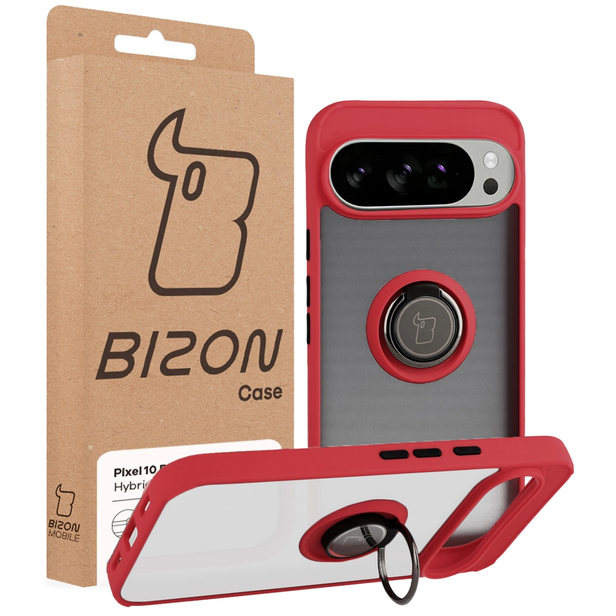 Przód pudełka Bizon Case z dedykowaną etykietą do Google Pixel 10 Pro XL