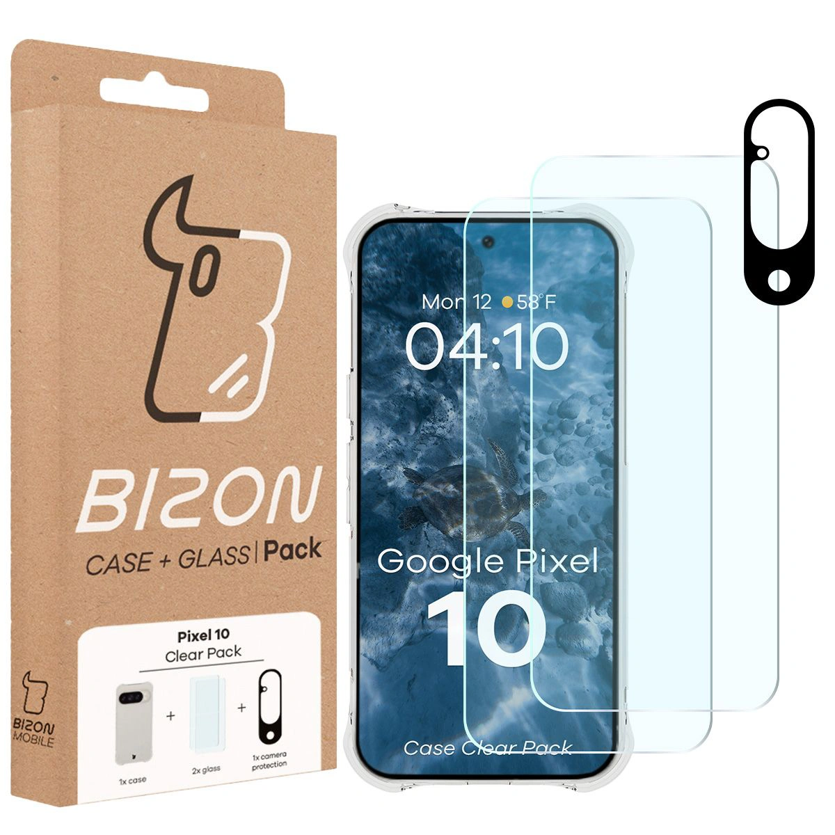 Etui Bizon Case Salpa + szkło hartowane Bizon Glass Clear - 2 szt. + szkiełko na obiektyw Bizon Glass Lens, Google Pixel 10
