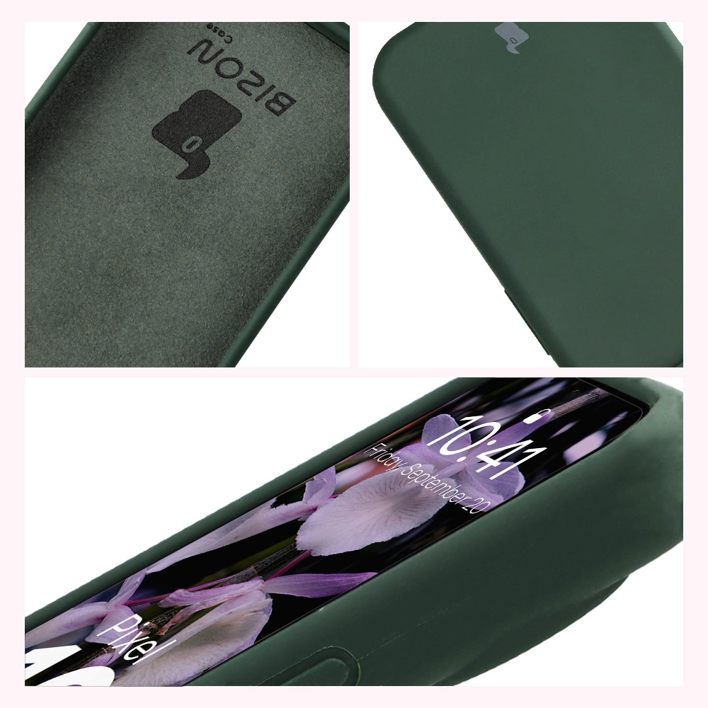 Konstrukcja etui Bizon Soft Case: zintegrowane osłony, podwyższone krawędzie i wyściółka z mikrofibry do Google Pixel 10 / Google Pixel 10 Pro