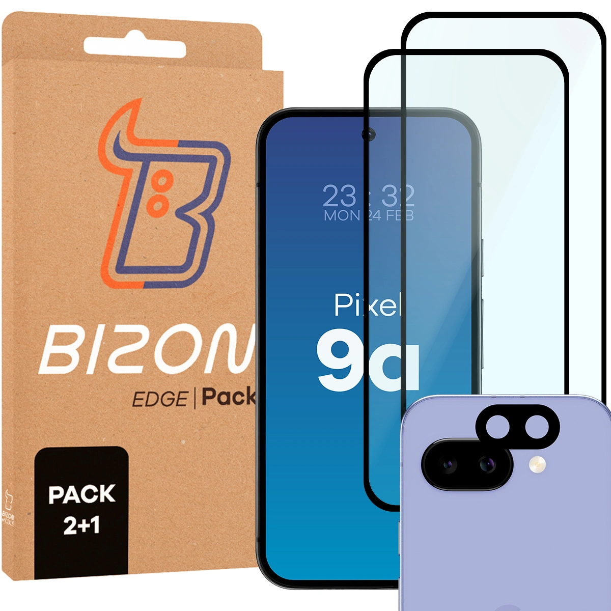 Pudełko i zestaw szkieł do Google Pixel 9a: 2x szkło hartowane i lens
