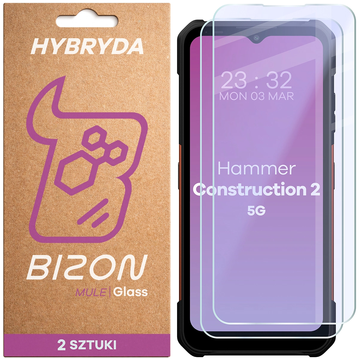 Elastyczne szkło hybrydowe Bizon Hybrid Mule Duo do HAMMER Construction 2 5G / Military Edition / Thermal 5G / Thermal 5G Military Edition, 2 sztuki