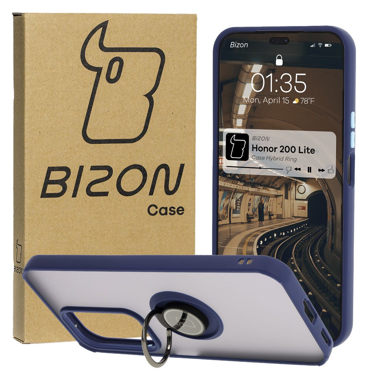 Etui z uchwytem na palec Bizon Case Hybrid Ring do Honor 200 Lite