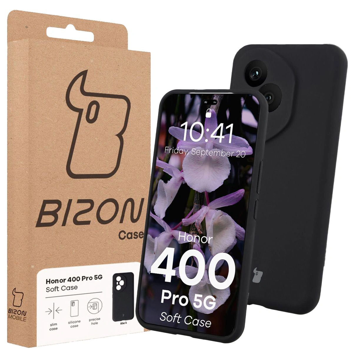 Przód pudełka Bizon Case z dedykowaną etykietą do Honor 400 Pro 5G