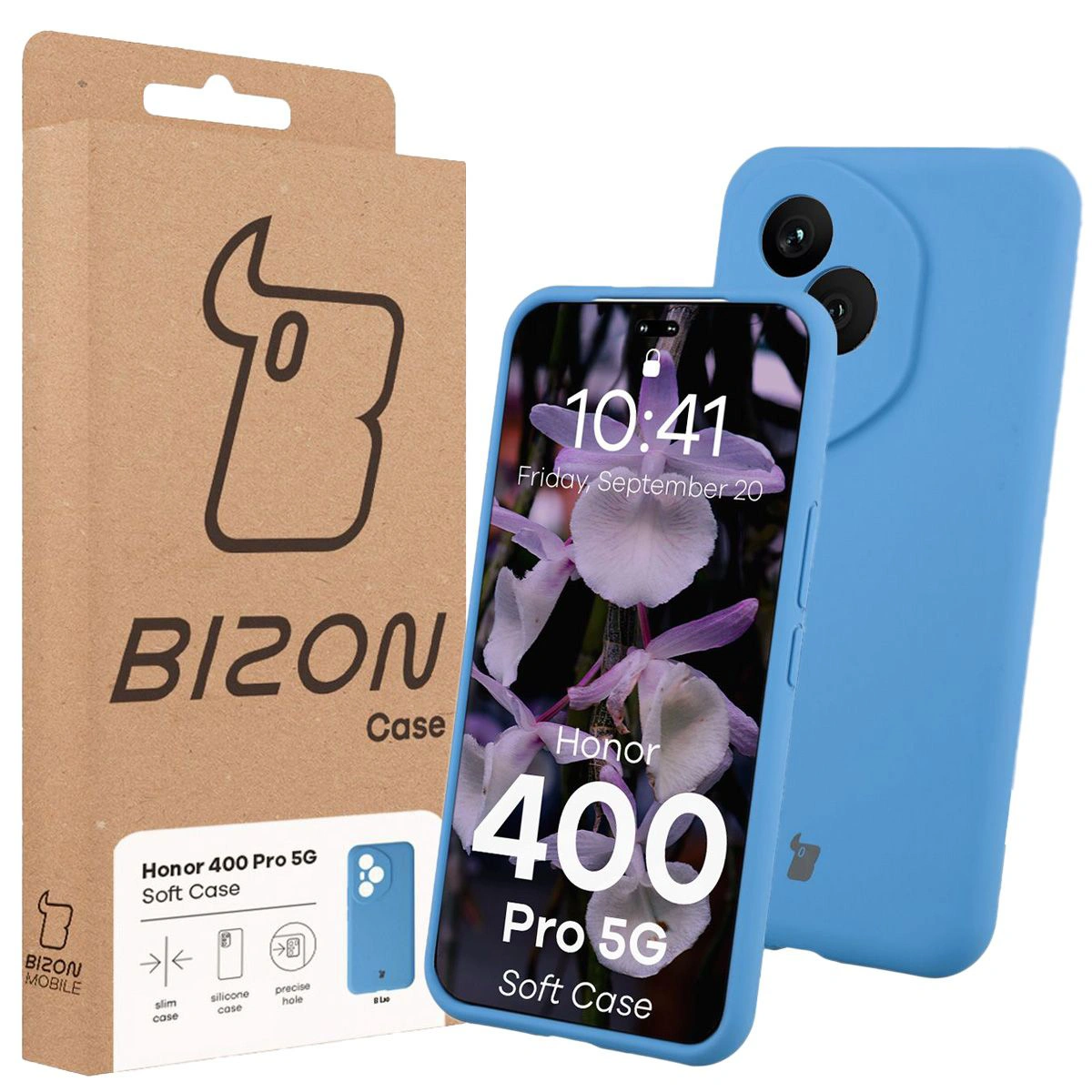 Przód pudełka Bizon Case z dedykowaną etykietą do Honor 400 Pro 5G